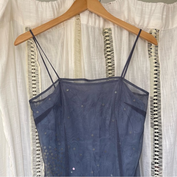 Vintage y2k Express Slate Blue Whimsical Fairy Layered Mesh Sequin Mini Dress M - Picture 5 of 10